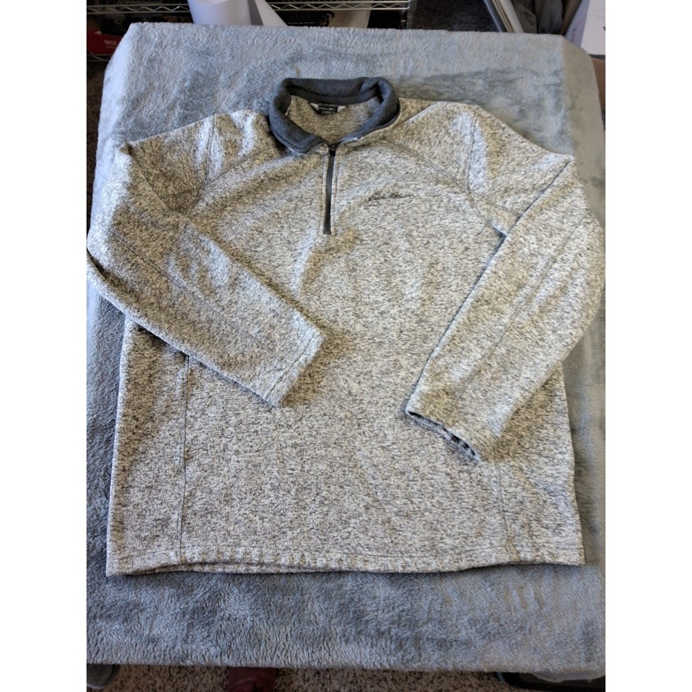 Mens Eddie Bauer XXL Gray Pullover Sweater Radiator Fleece 1/4 Zip